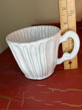 Vietri White Ribbed Ceramic Mug with Sculpted Handle